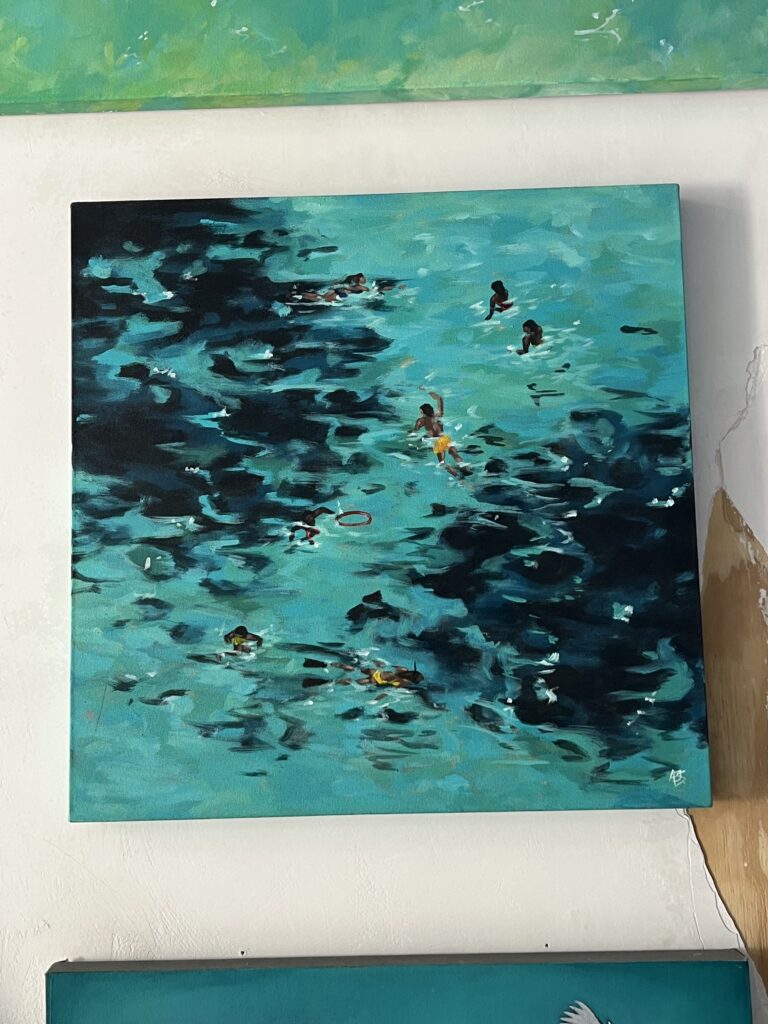 Abstraktes Gemälde mit Wasser in einer Kunstgalerie in Kapstadt während der Yoga Rundreise Südafrika